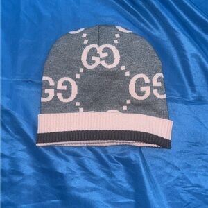 Gray and Pink gucci beanie